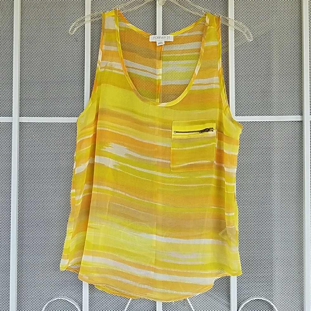Forever 21 sheer tank top yellow multi Large